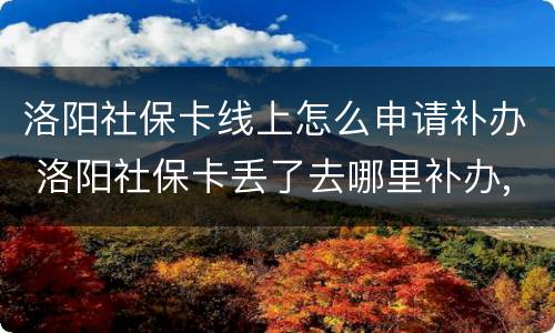 洛阳社保卡线上怎么申请补办 洛阳社保卡丢了去哪里补办,需要什么证件