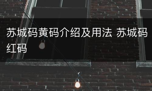 苏城码黄码介绍及用法 苏城码红码