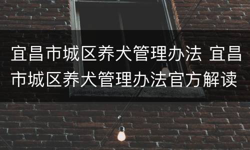 宜昌市城区养犬管理办法 宜昌市城区养犬管理办法官方解读