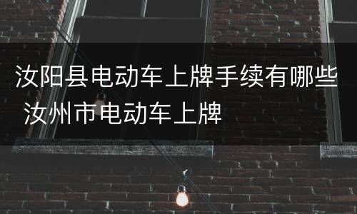 汝阳县电动车上牌手续有哪些 汝州市电动车上牌