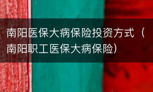 南阳医保大病保险投资方式（南阳职工医保大病保险）