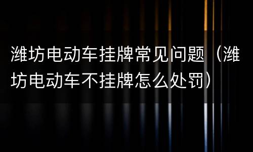 潍坊电动车挂牌常见问题（潍坊电动车不挂牌怎么处罚）