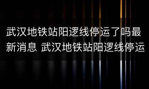 武汉地铁站阳逻线停运了吗最新消息 武汉地铁站阳逻线停运了吗最新消息