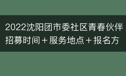 2022沈阳团市委社区青春伙伴招募时间＋服务地点＋报名方式