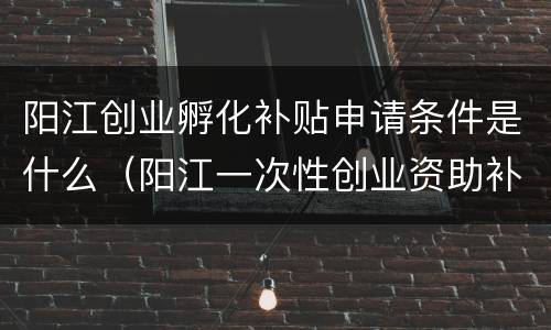 阳江创业孵化补贴申请条件是什么（阳江一次性创业资助补贴申请）