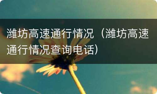 潍坊高速通行情况（潍坊高速通行情况查询电话）