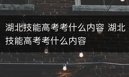 湖北技能高考考什么内容 湖北技能高考考什么内容