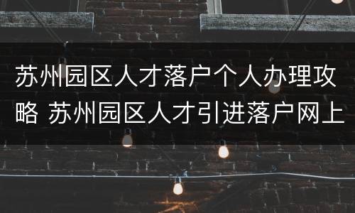 苏州园区人才落户个人办理攻略 苏州园区人才引进落户网上怎么申请