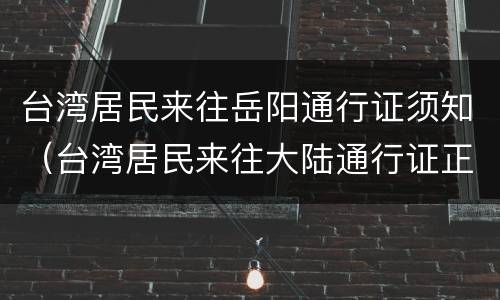 台湾居民来往岳阳通行证须知（台湾居民来往大陆通行证正面）