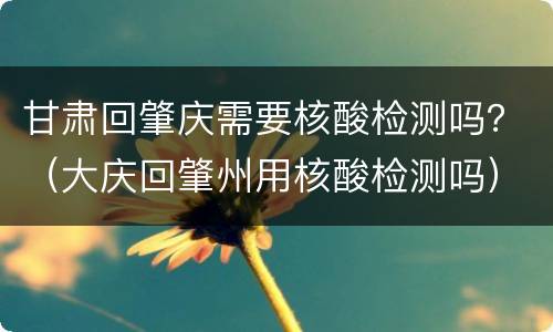 甘肃回肇庆需要核酸检测吗？（大庆回肇州用核酸检测吗）