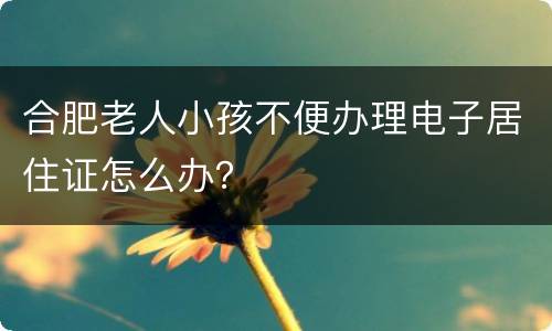 合肥老人小孩不便办理电子居住证怎么办？