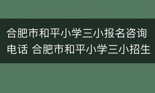 合肥市和平小学三小报名咨询电话 合肥市和平小学三小招生电话