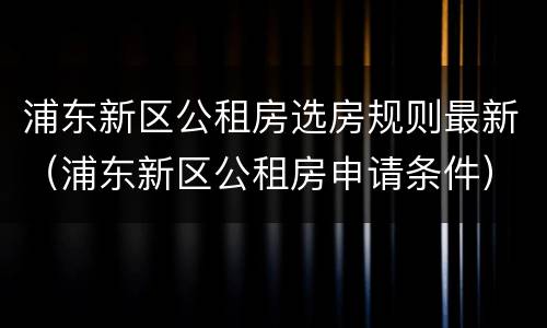 浦东新区公租房选房规则最新（浦东新区公租房申请条件）
