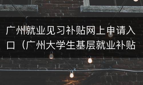 广州就业见习补贴网上申请入口（广州大学生基层就业补贴怎么网上申请）
