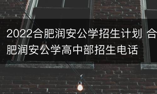 2022合肥润安公学招生计划 合肥润安公学高中部招生电话