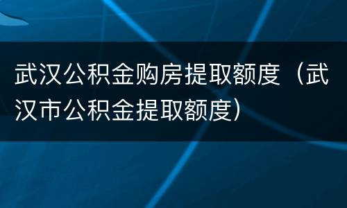 武汉公积金购房提取额度（武汉市公积金提取额度）