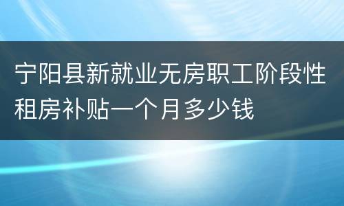 宁阳县新就业无房职工阶段性租房补贴一个月多少钱