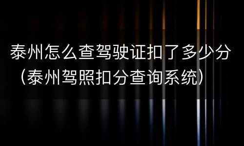 泰州怎么查驾驶证扣了多少分（泰州驾照扣分查询系统）