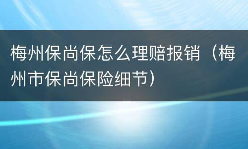 梅州保尚保怎么理赔报销（梅州市保尚保险细节）