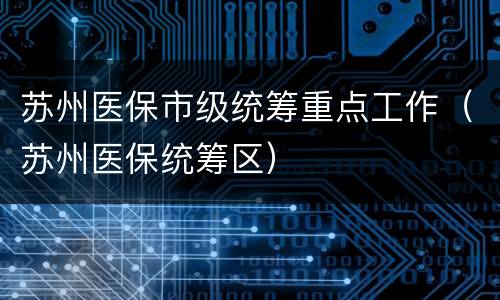 苏州医保市级统筹重点工作（苏州医保统筹区）