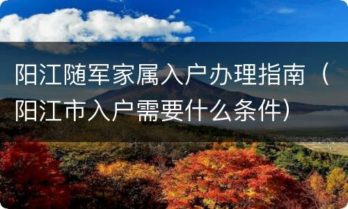 阳江随军家属入户办理指南（阳江市入户需要什么条件）