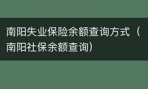 南阳失业保险余额查询方式（南阳社保余额查询）
