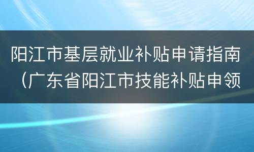 阳江市基层就业补贴申请指南（广东省阳江市技能补贴申领）