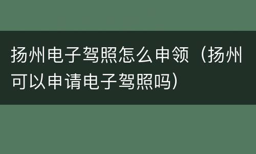 扬州电子驾照怎么申领（扬州可以申请电子驾照吗）