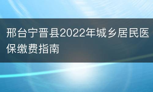 邢台宁晋县2022年城乡居民医保缴费指南