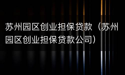 苏州园区创业担保贷款（苏州园区创业担保贷款公司）