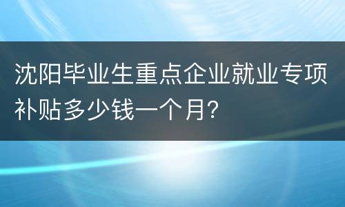 沈阳毕业生重点企业就业专项补贴多少钱一个月？