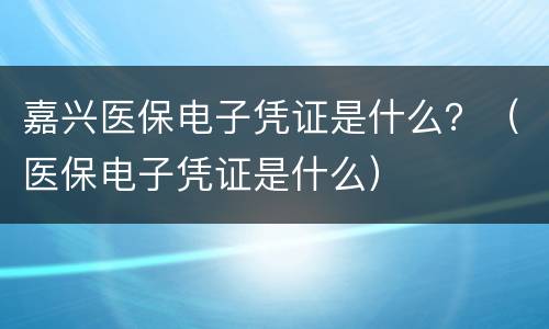 嘉兴医保电子凭证是什么？（医保电子凭证是什么）