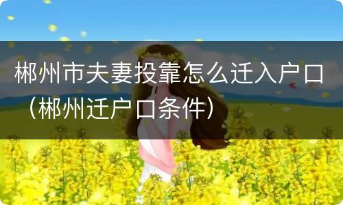 郴州市夫妻投靠怎么迁入户口（郴州迁户口条件）