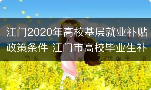 江门2020年高校基层就业补贴政策条件 江门市高校毕业生补贴