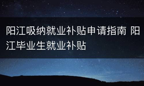 阳江吸纳就业补贴申请指南 阳江毕业生就业补贴