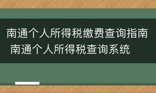 南通个人所得税缴费查询指南 南通个人所得税查询系统