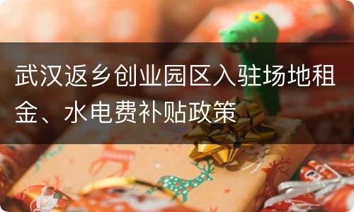 武汉返乡创业园区入驻场地租金、水电费补贴政策