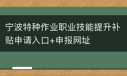 宁波特种作业职业技能提升补贴申请入口+申报网址