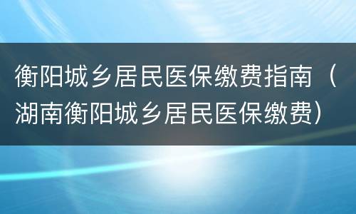 衡阳城乡居民医保缴费指南（湖南衡阳城乡居民医保缴费）