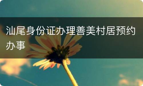 汕尾身份证办理善美村居预约办事