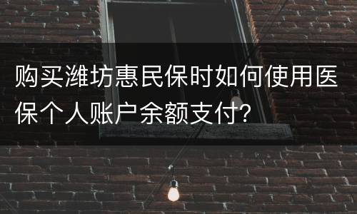 购买潍坊惠民保时如何使用医保个人账户余额支付？