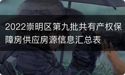 2022崇明区第九批共有产权保障房供应房源信息汇总表