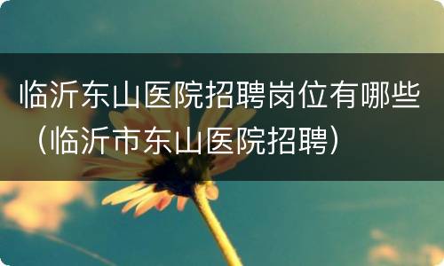 临沂东山医院招聘岗位有哪些（临沂市东山医院招聘）