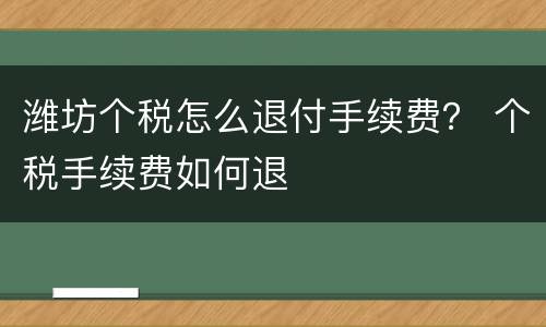 潍坊个税怎么退付手续费？ 个税手续费如何退