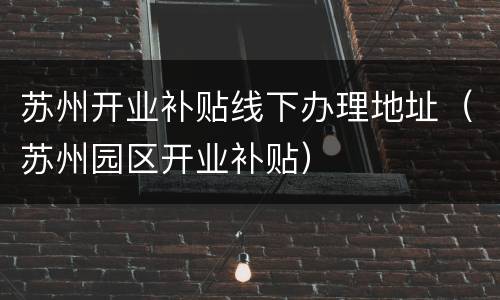 苏州开业补贴线下办理地址（苏州园区开业补贴）