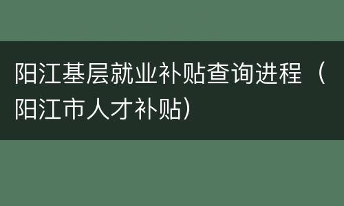 阳江基层就业补贴查询进程（阳江市人才补贴）