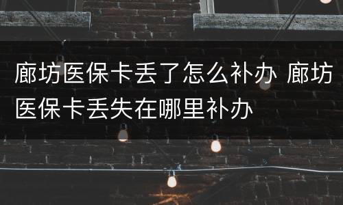 廊坊医保卡丢了怎么补办 廊坊医保卡丢失在哪里补办