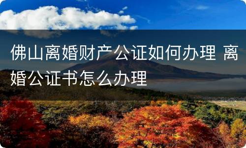 佛山离婚财产公证如何办理 离婚公证书怎么办理