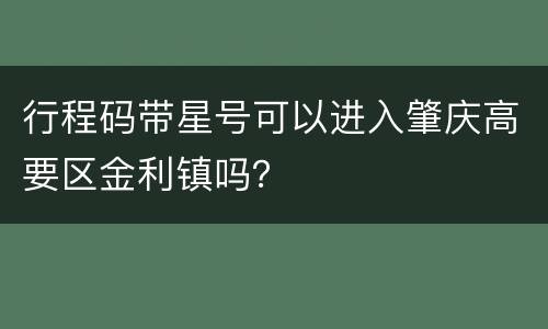 行程码带星号可以进入肇庆高要区金利镇吗？