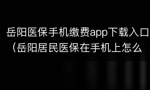 岳阳医保手机缴费app下载入口（岳阳居民医保在手机上怎么缴费）